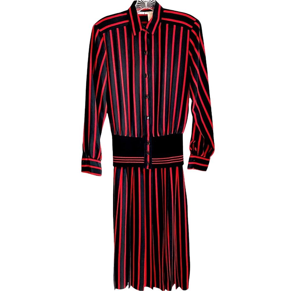 Vintage California Girl Long Sleeve Striped Red Black Dress Size 4